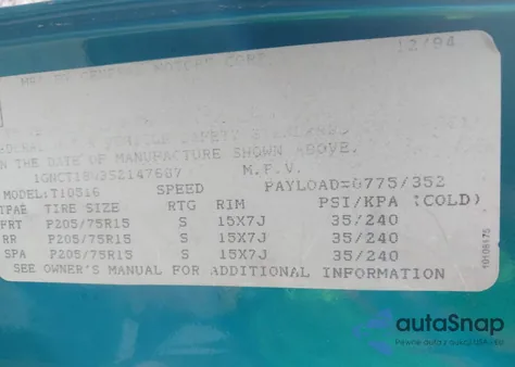 1995 Chevrolet Blazer from USA, damaged, VIN 1GNCT18W3S2147687